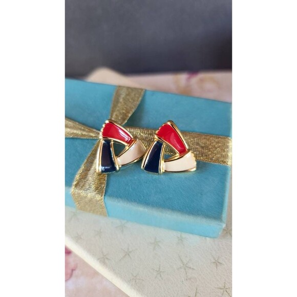 Patriotic Red White and Blue Enamel Stud Earrings - Picture 1 of 10
